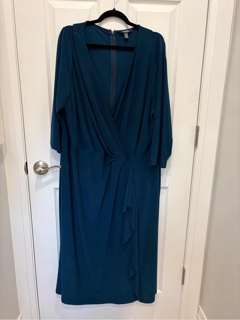 Chaps Teal Blue Faux-Wrap Midi Dress #1150